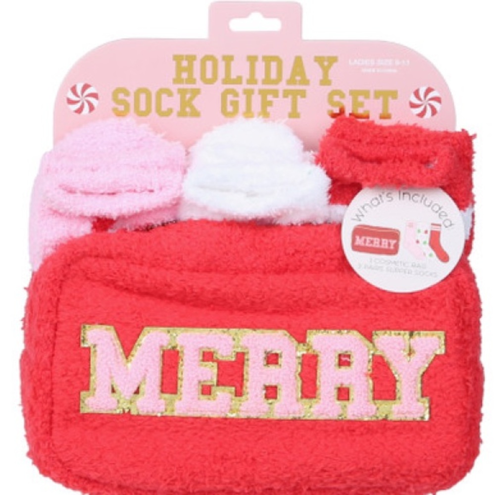 Holiday 3 pack Sock Gift Set with cosmetic bag